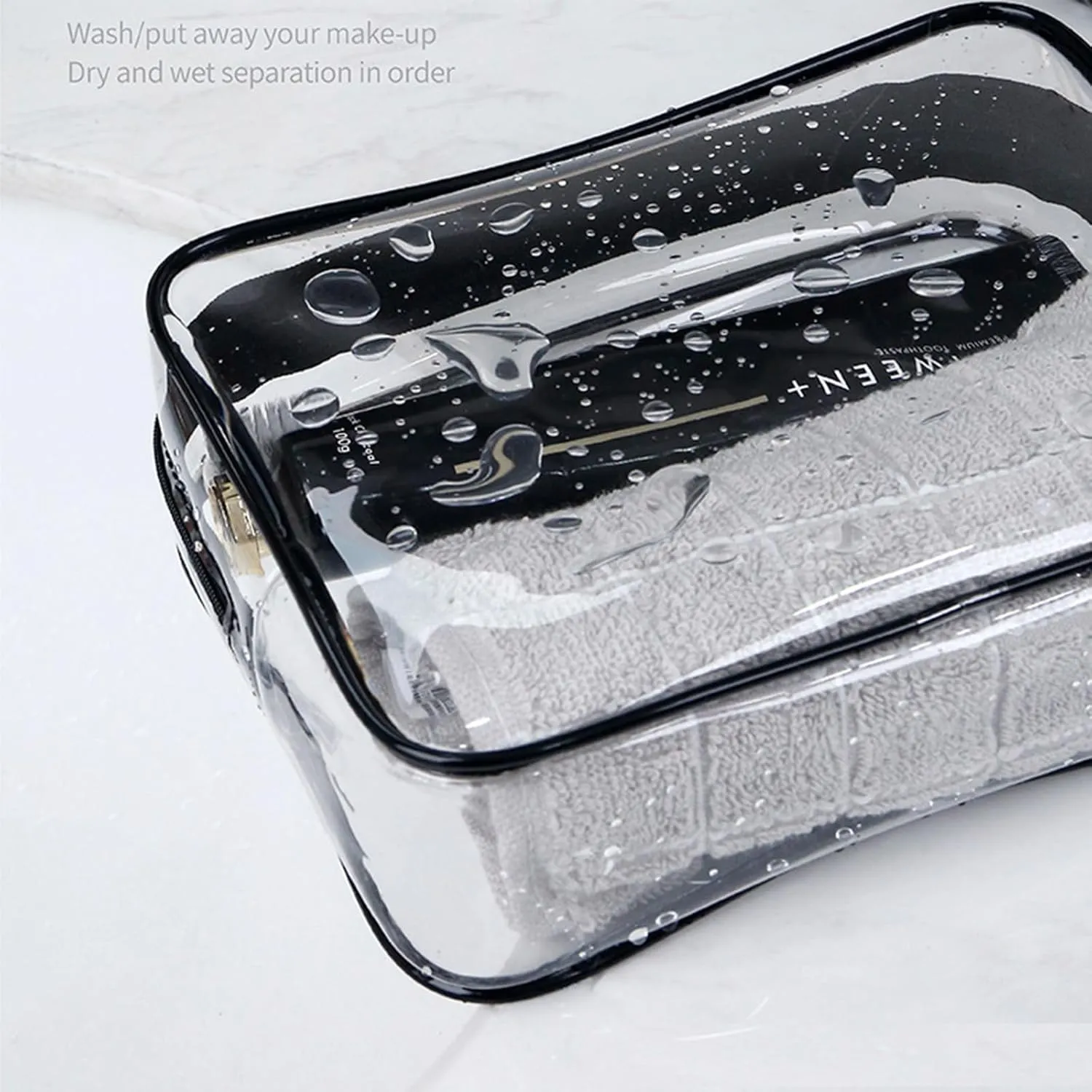 20 Packs Clear Cosmetics Bags for Women Men Waterproof Toiletry Bags PVC Makeup Bags Organizer Case with Zipper for Travel Bathroom (Black)