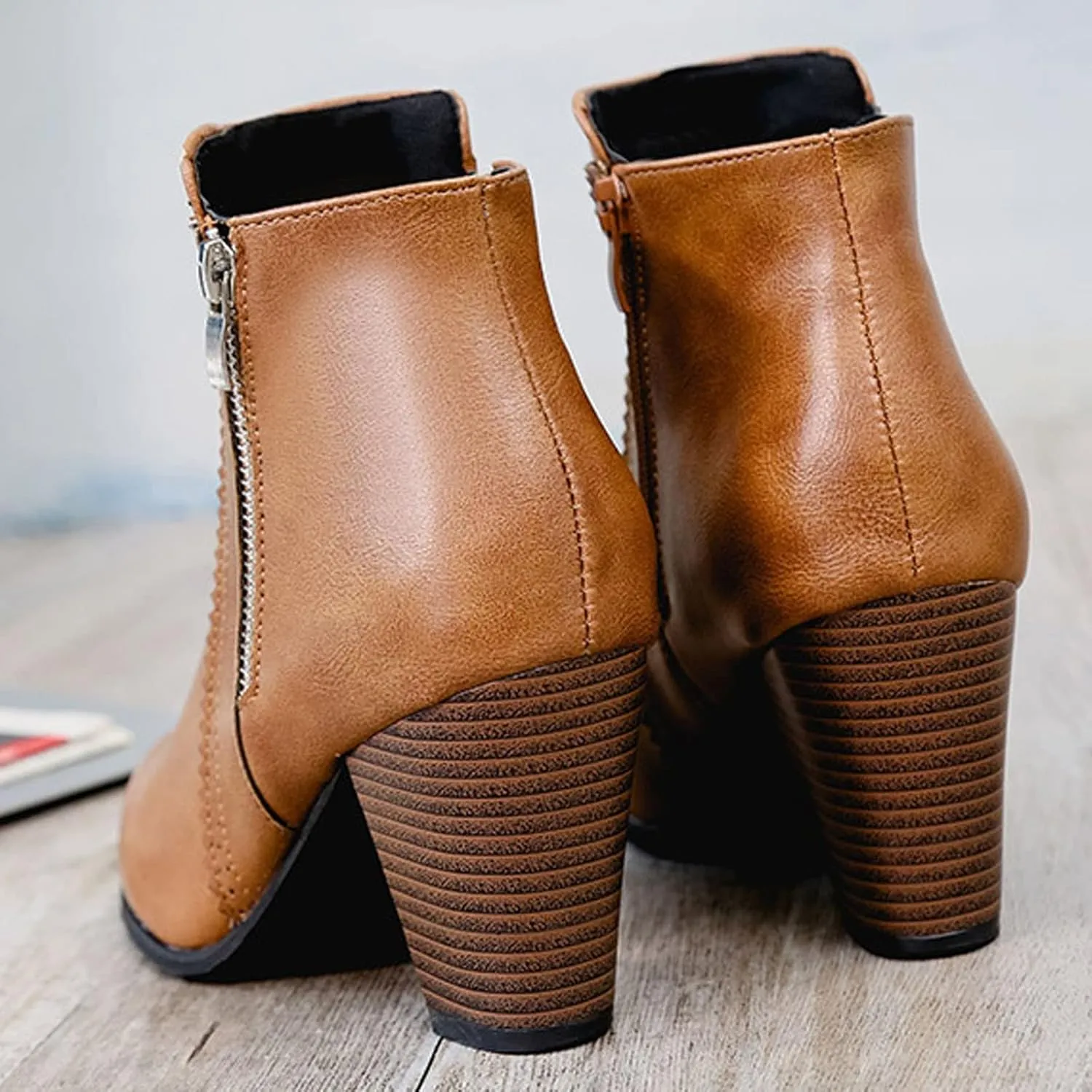 Ankle Boots for Women Side Zipper Short Boots Low Chunky Block Heel Pointed Toe Fall Heeled Booties Shoes