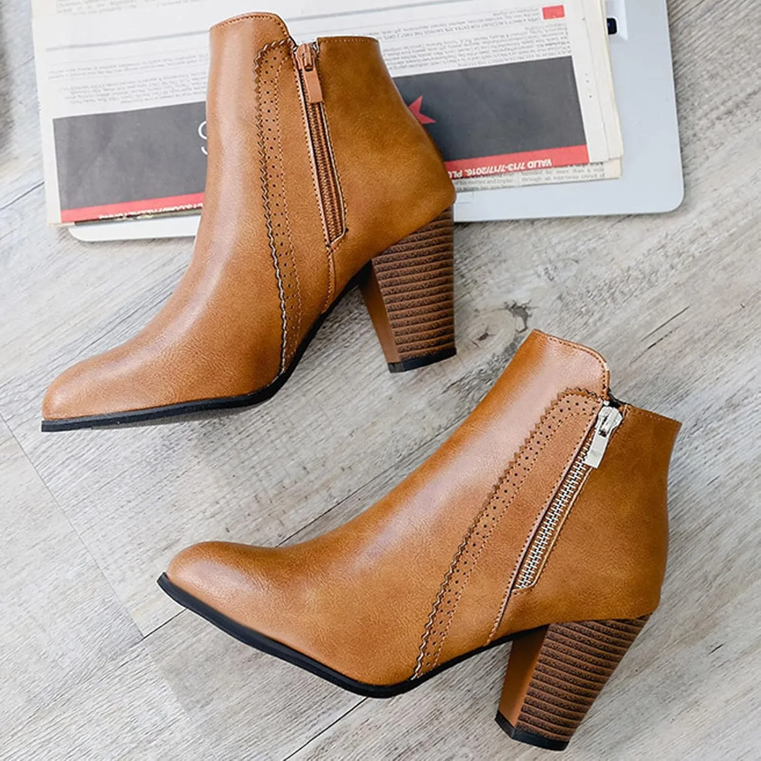 Ankle Boots for Women Side Zipper Short Boots Low Chunky Block Heel Pointed Toe Fall Heeled Booties Shoes