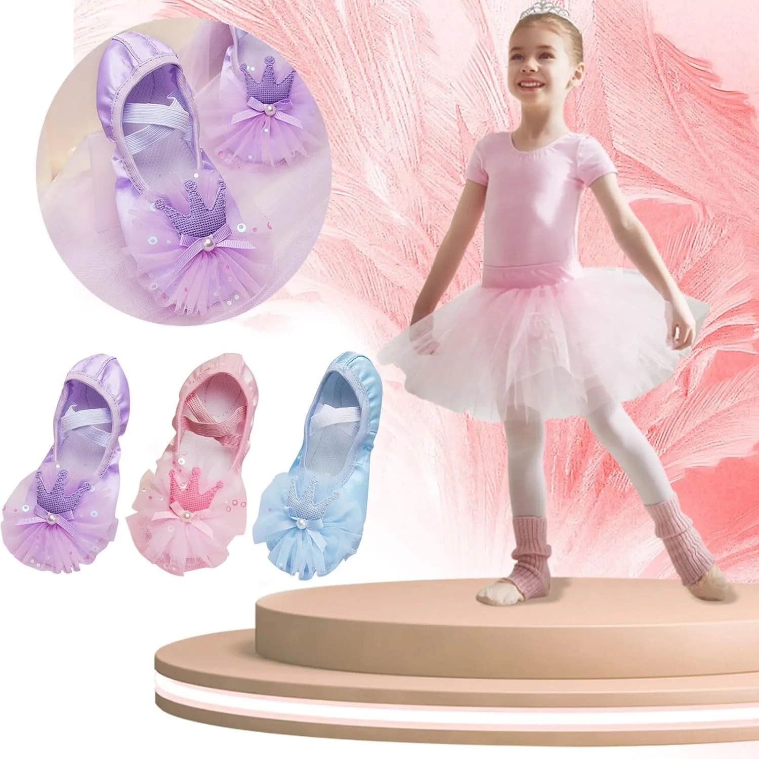Ballet Shoes for Girls, Toddler Kids Satin Dance Practice Slippers Split Soft Princess Dress Shoes for Little Girls