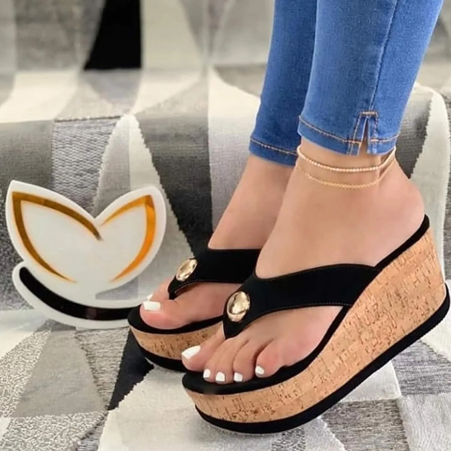 Beach Sandals for Women Summer Casual Wedge Thong Sandal Slip On Platform Flip Flops Comfortable Walking Shoes