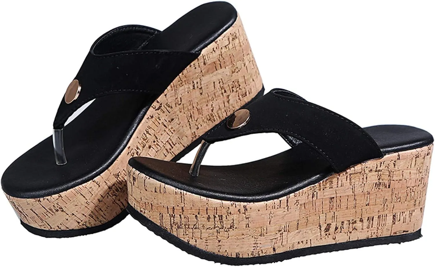 Beach Sandals for Women Summer Casual Wedge Thong Sandal Slip On Platform Flip Flops Comfortable Walking Shoes