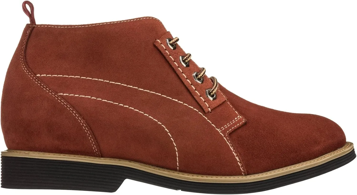 CALTO Men's Invisible Height Increasing Elevator Shoes - Burgundy Suede Leather Chukka Lace-up Ankle Boots - 3.2 Inches Taller - K9911 - Size 10 D(M) US