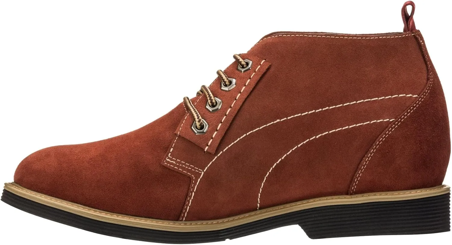 CALTO Men's Invisible Height Increasing Elevator Shoes - Burgundy Suede Leather Chukka Lace-up Ankle Boots - 3.2 Inches Taller - K9911 - Size 10 D(M) US