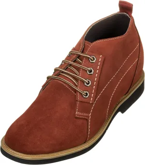 CALTO Men's Invisible Height Increasing Elevator Shoes - Burgundy Suede Leather Chukka Lace-up Ankle Boots - 3.2 Inches Taller - K9911 - Size 10 D(M) US