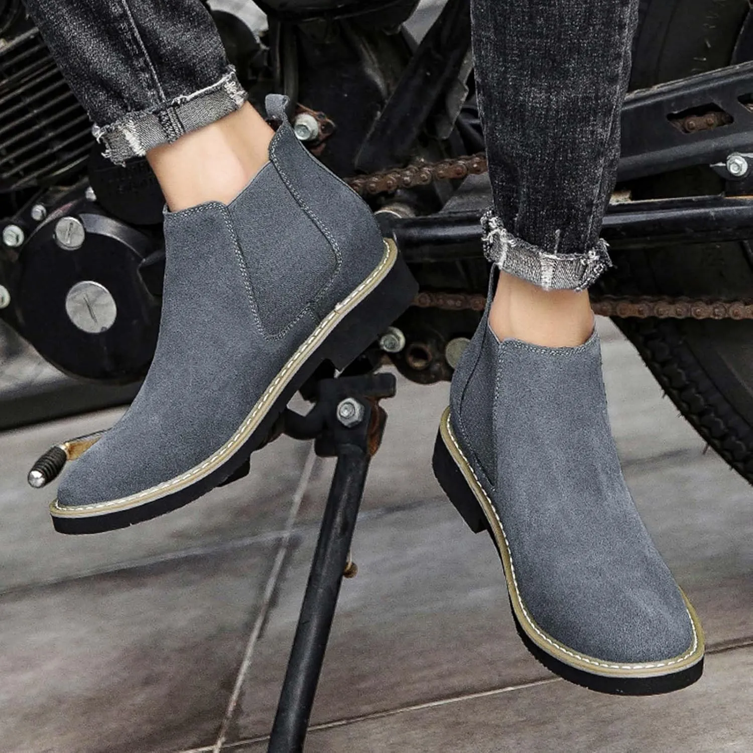 CERYTHRINA Mens Elevator Chelsea Boot 2.36 Inches Taller Invisible Height Increasing High-top Leather Dress Boots