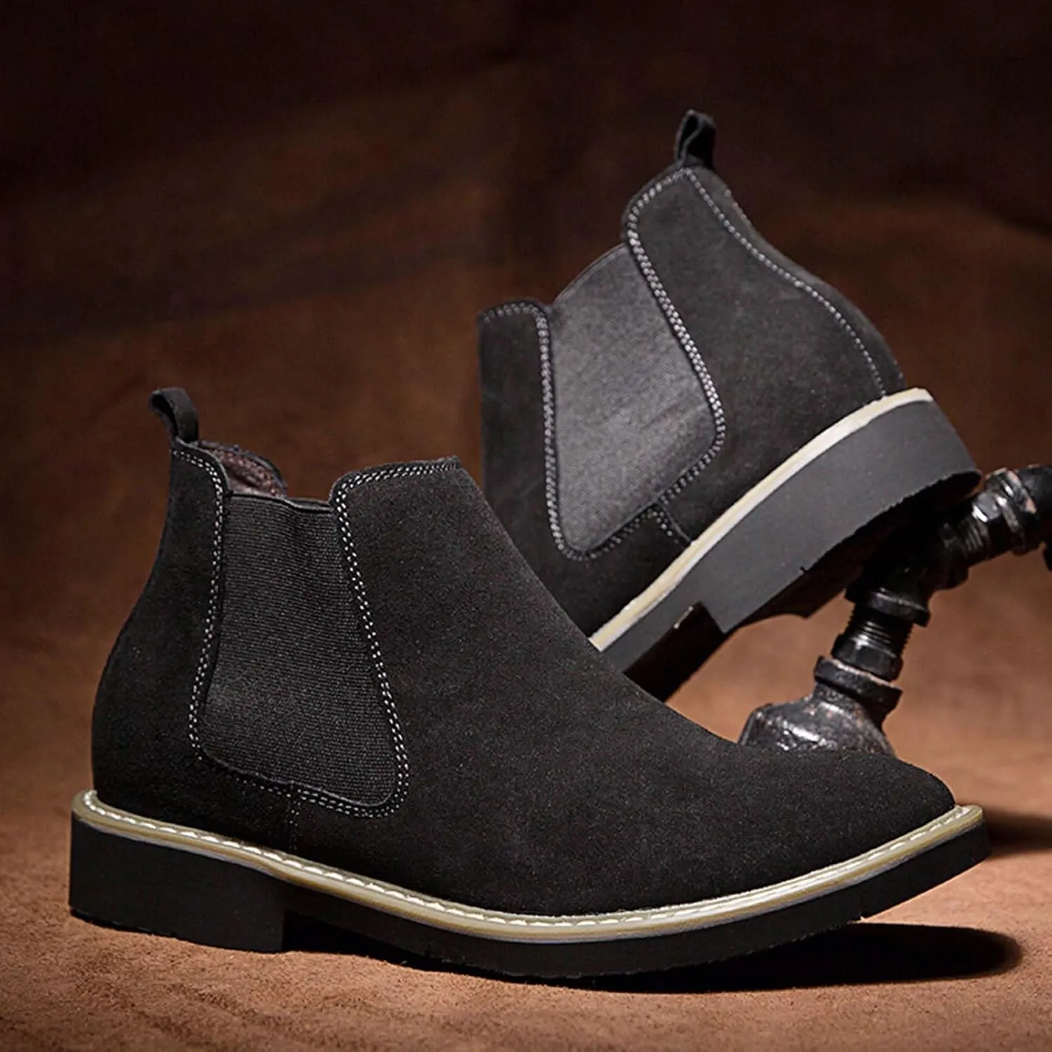 CERYTHRINA Mens Elevator Chelsea Boot 2.36 Inches Taller Invisible Height Increasing High-top Leather Dress Boots