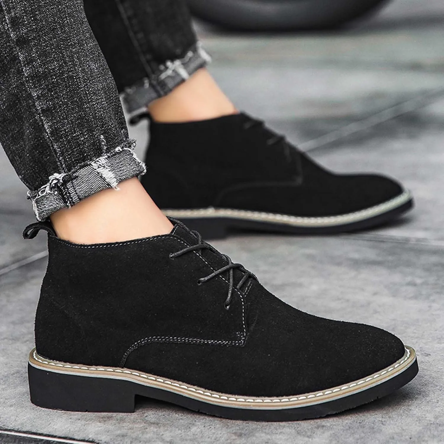 CERYTHRINA Mens Elevator Chelsea Boot 2.36 Inches Taller Invisible Height Increasing High-top Leather Dress Boots