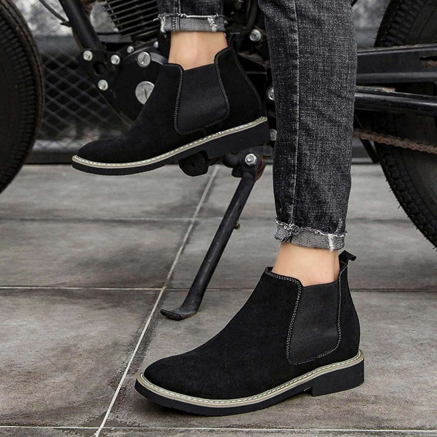 CERYTHRINA Mens Elevator Chelsea Boot 2.36 Inches Taller Invisible Height Increasing High-top Leather Dress Boots