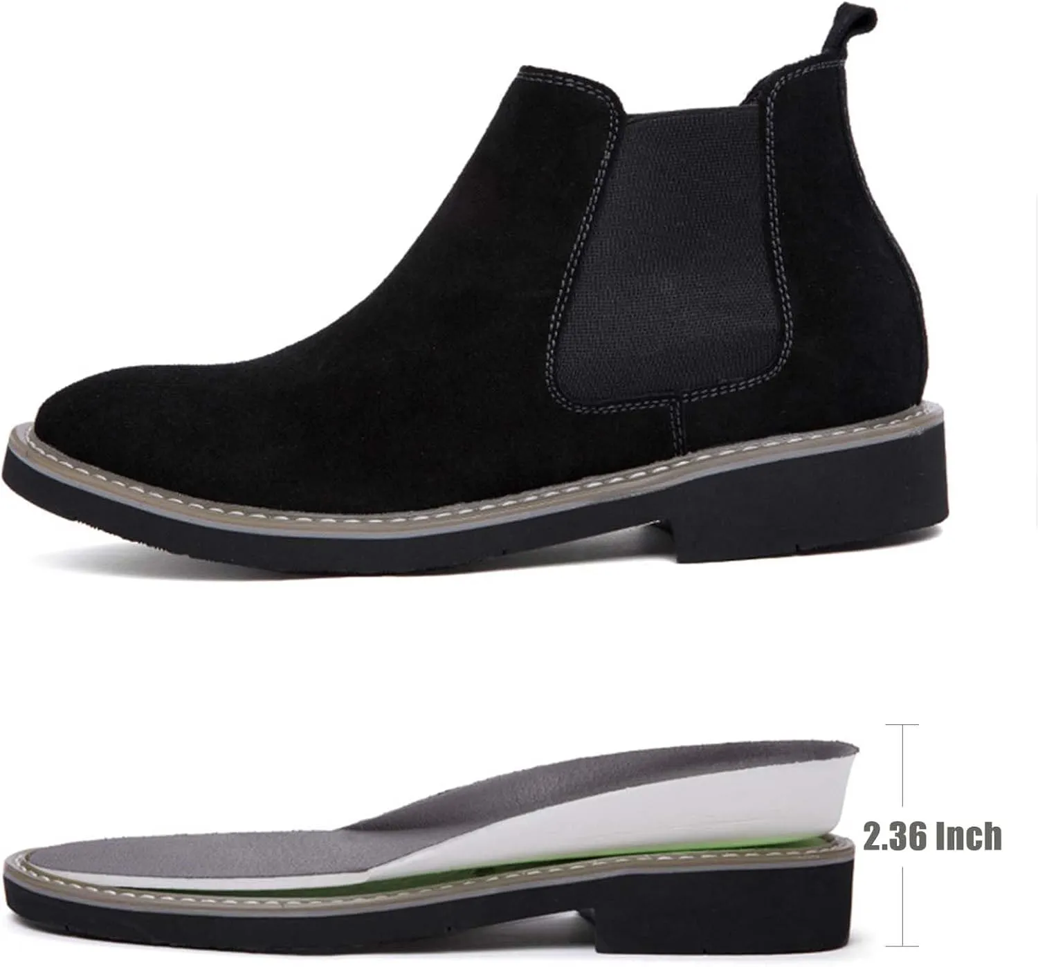 CERYTHRINA Mens Elevator Chelsea Boot 2.36 Inches Taller Invisible Height Increasing High-top Leather Dress Boots