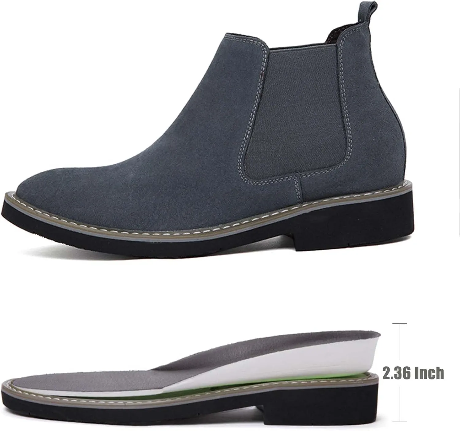 CERYTHRINA Mens Elevator Chelsea Boot 2.36 Inches Taller Invisible Height Increasing High-top Leather Dress Boots