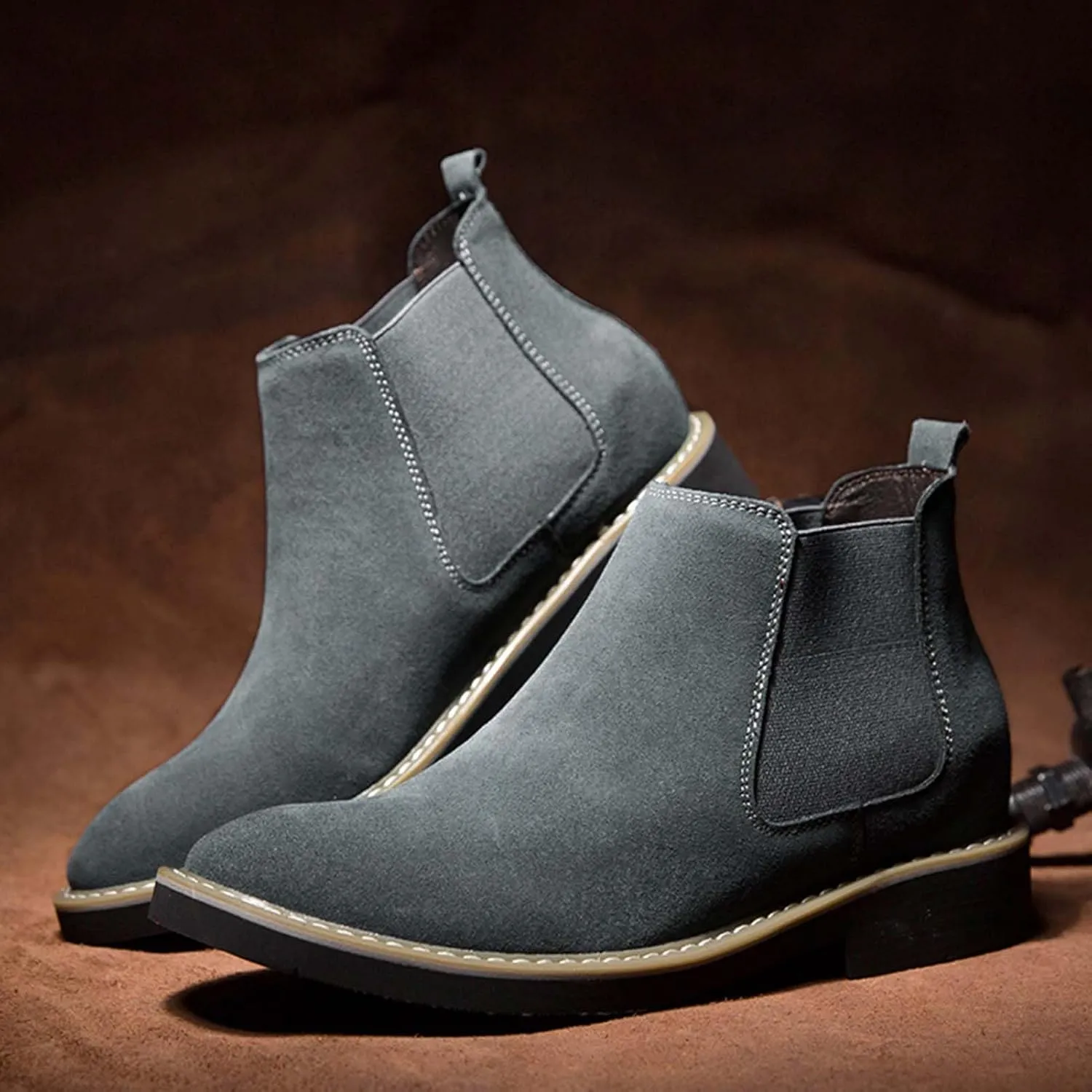 CERYTHRINA Mens Elevator Chelsea Boot 2.36 Inches Taller Invisible Height Increasing High-top Leather Dress Boots