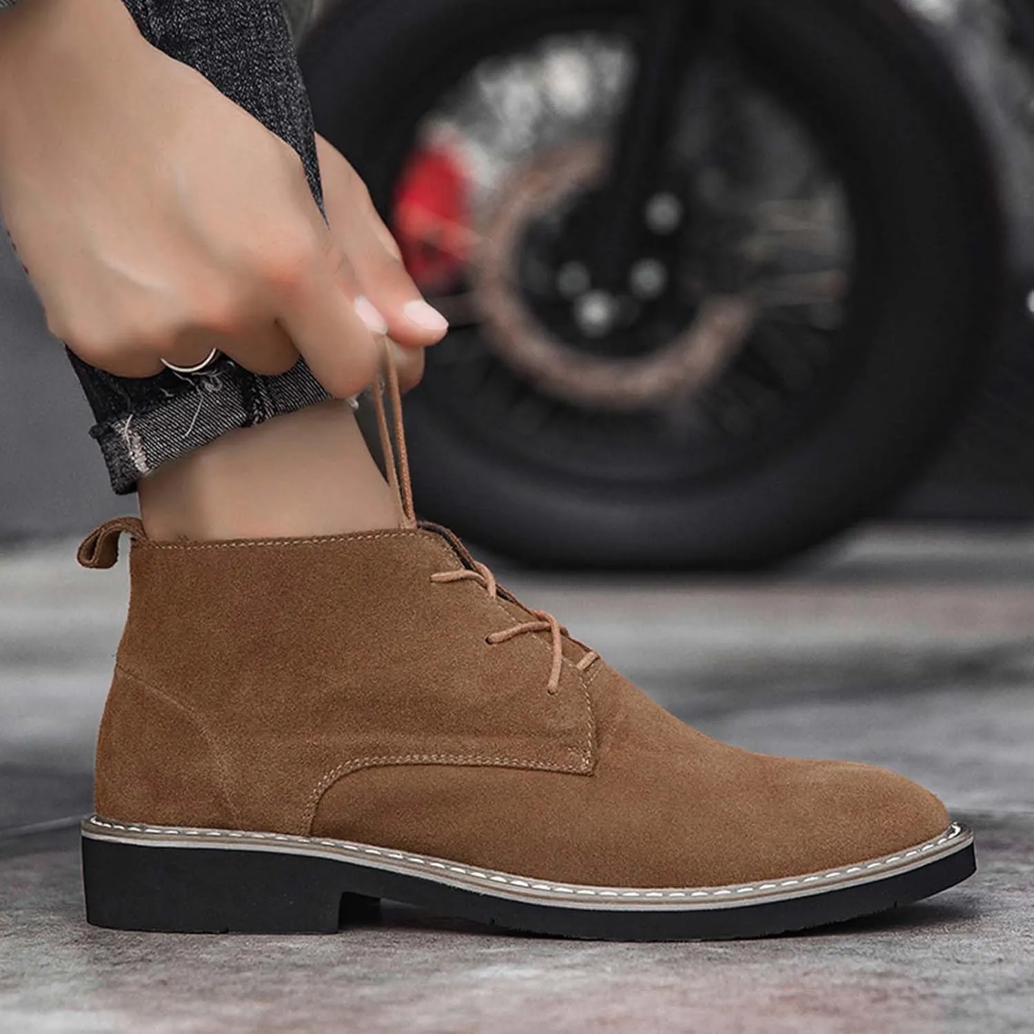 CERYTHRINA Mens Elevator Chelsea Boot 2.36 Inches Taller Invisible Height Increasing High-top Leather Dress Boots