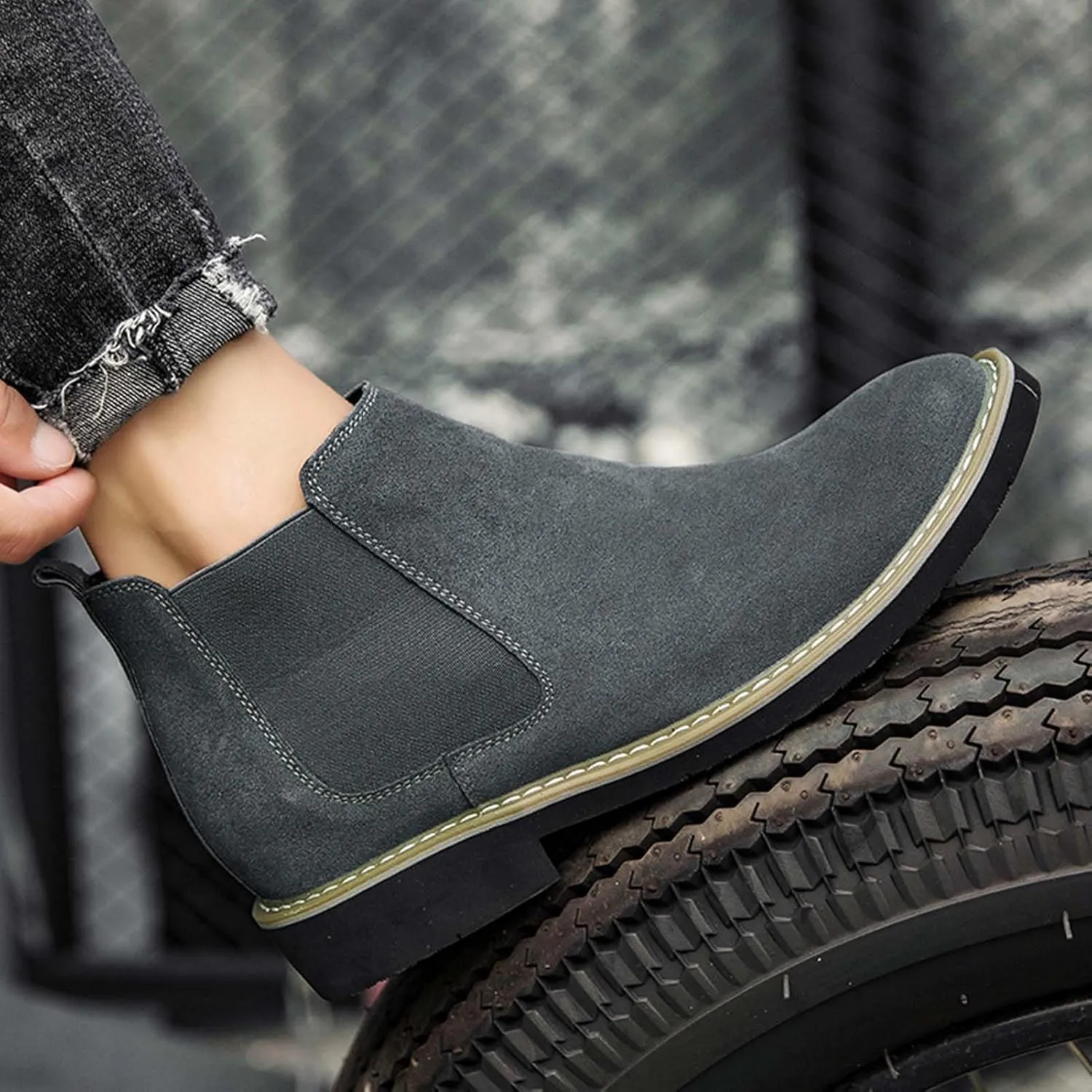 CERYTHRINA Mens Elevator Chelsea Boot 2.36 Inches Taller Invisible Height Increasing High-top Leather Dress Boots