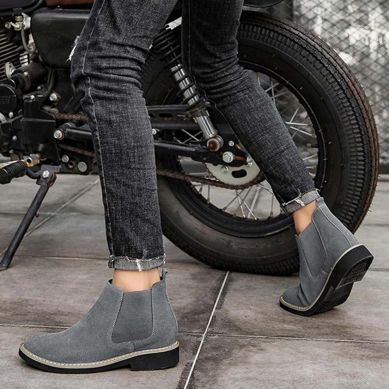 CERYTHRINA Mens Elevator Chelsea Boot 2.36 Inches Taller Invisible Height Increasing High-top Leather Dress Boots