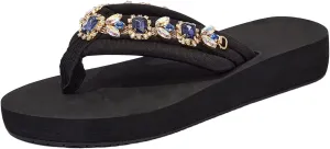 Comfortable Sandals for Women Slip-On Thong Wedge Sandal Rhinestone Platform Flip Flop Low Wedges Slipper Summer Shoes