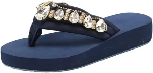Comfortable Sandals for Women Slip-On Thong Wedge Sandal Rhinestone Platform Flip Flop Low Wedges Slipper Summer Shoes