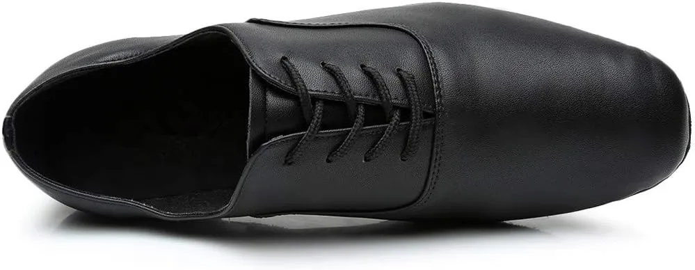 Dance Stylish Round Black Leather Morden Jazz Latin Mens Toe Ballroom Shoe Men's leather shoes Men Service Boots