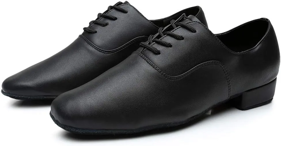Dance Stylish Round Black Leather Morden Jazz Latin Mens Toe Ballroom Shoe Men's leather shoes Men Service Boots