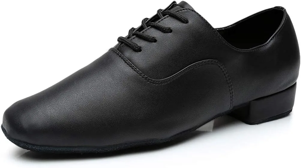 Dance Stylish Round Black Leather Morden Jazz Latin Mens Toe Ballroom Shoe Men's leather shoes Men Service Boots