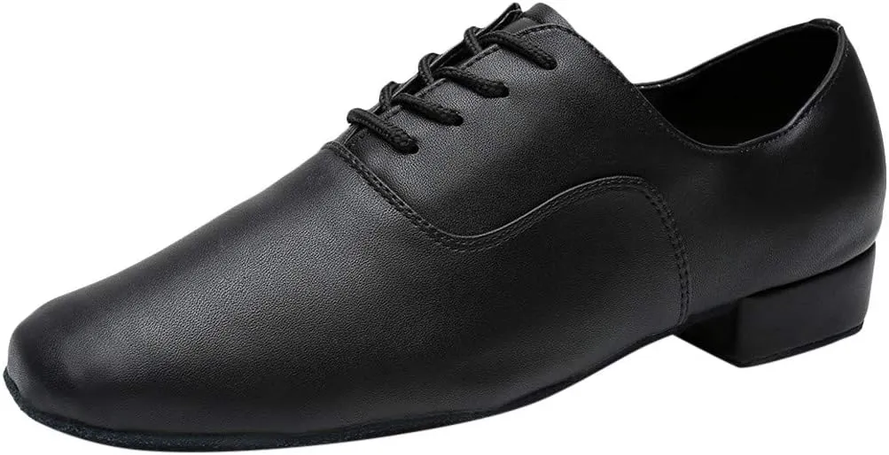 Dance Stylish Round Black Leather Morden Jazz Latin Mens Toe Ballroom Shoe Men's leather shoes Men Service Boots