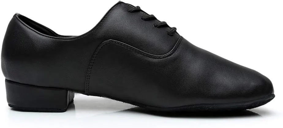 Dance Stylish Round Black Leather Morden Jazz Latin Mens Toe Ballroom Shoe Men's leather shoes Men Service Boots