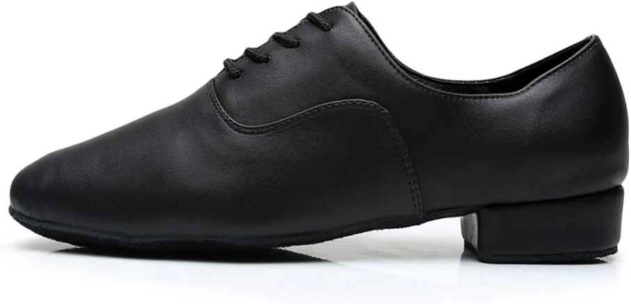 Dance Stylish Round Black Leather Morden Jazz Latin Mens Toe Ballroom Shoe Men's leather shoes Men Service Boots