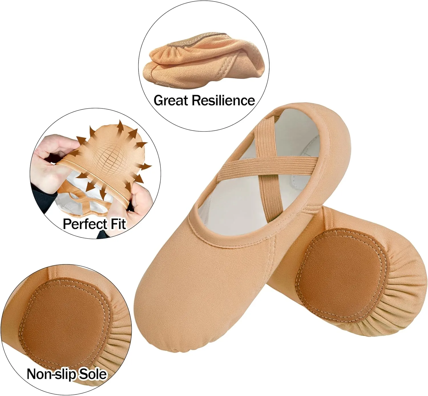 DANSHOW Ballet Shoes for Women Girls Highly Stretch Cotton Shoes Slipper Split Flats Sole
