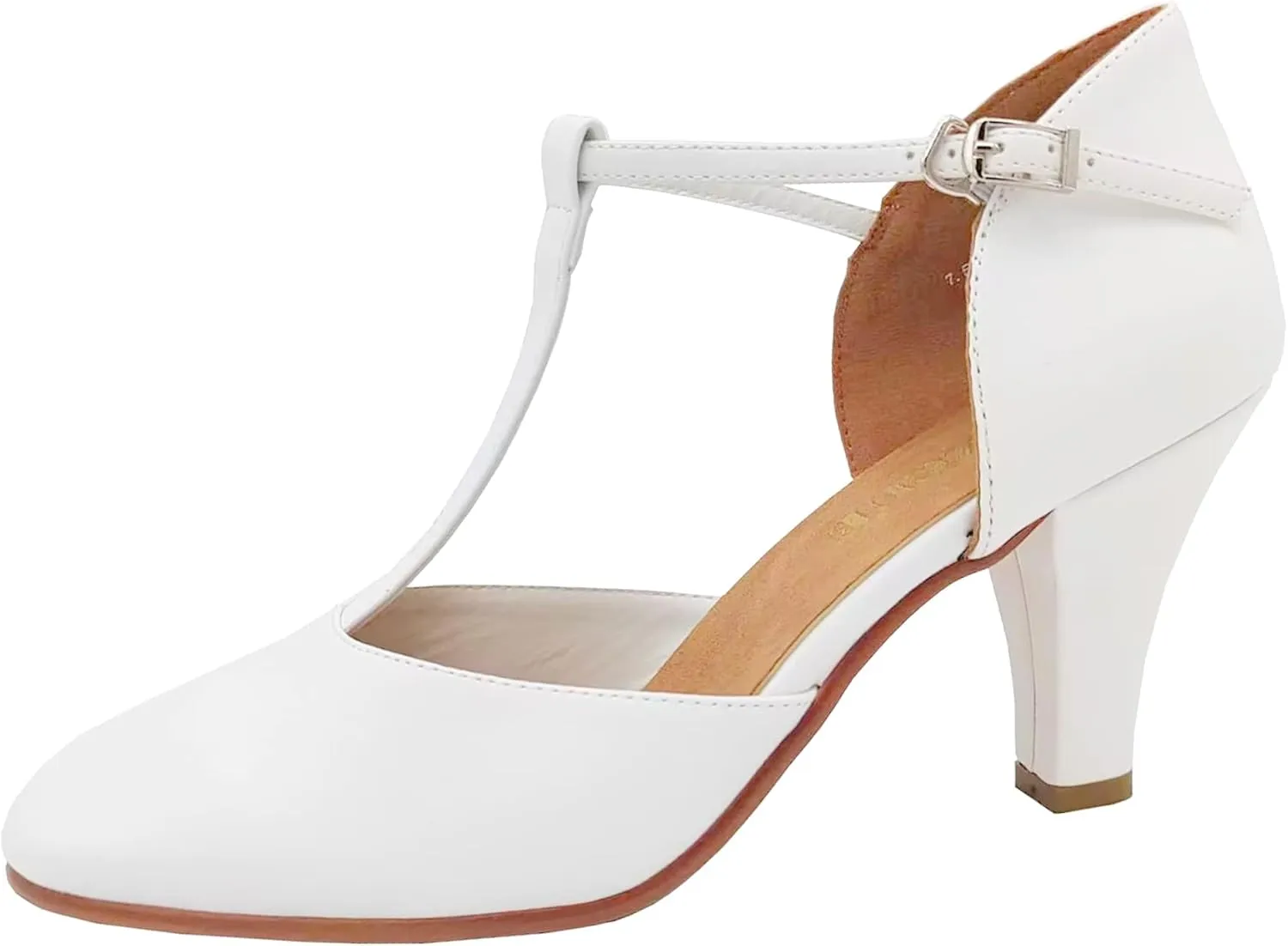 Danzcue T-Strap Character Dance Shoes for Women Big Kid, Ballroom Dance Shoes, 3 Inch / 2.3 Inch Heel,