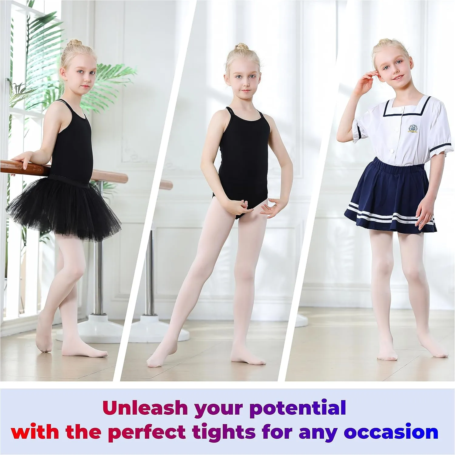 DIPUG Ballet Tights for Girls - Thick Soft Footed Dance Tights for Toddlers and Kids