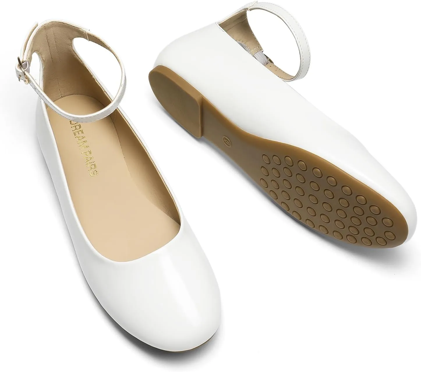 DREAM PAIRS Women's Dressy Ballet Flats Shoes Round Toe Comfortable Ankle Strap Patent Ballerina Flats Shoes