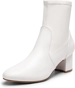 DREAM PAIRS Women's Fitted Stretch Ankle Boots Fashion Low Chunky Heel Almond Toe Fall Heeled Booties Shoes