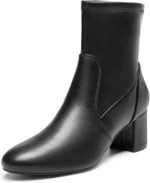 DREAM PAIRS Women's Fitted Stretch Ankle Boots Fashion Low Chunky Heel Almond Toe Fall Heeled Booties Shoes