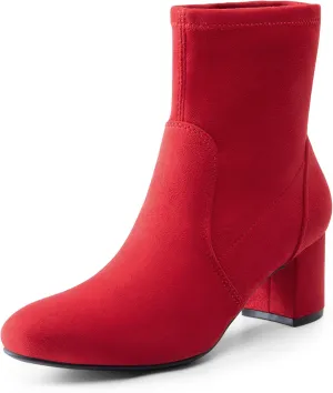 DREAM PAIRS Women's Fitted Stretch Ankle Boots Fashion Low Chunky Heel Almond Toe Fall Heeled Booties Shoes