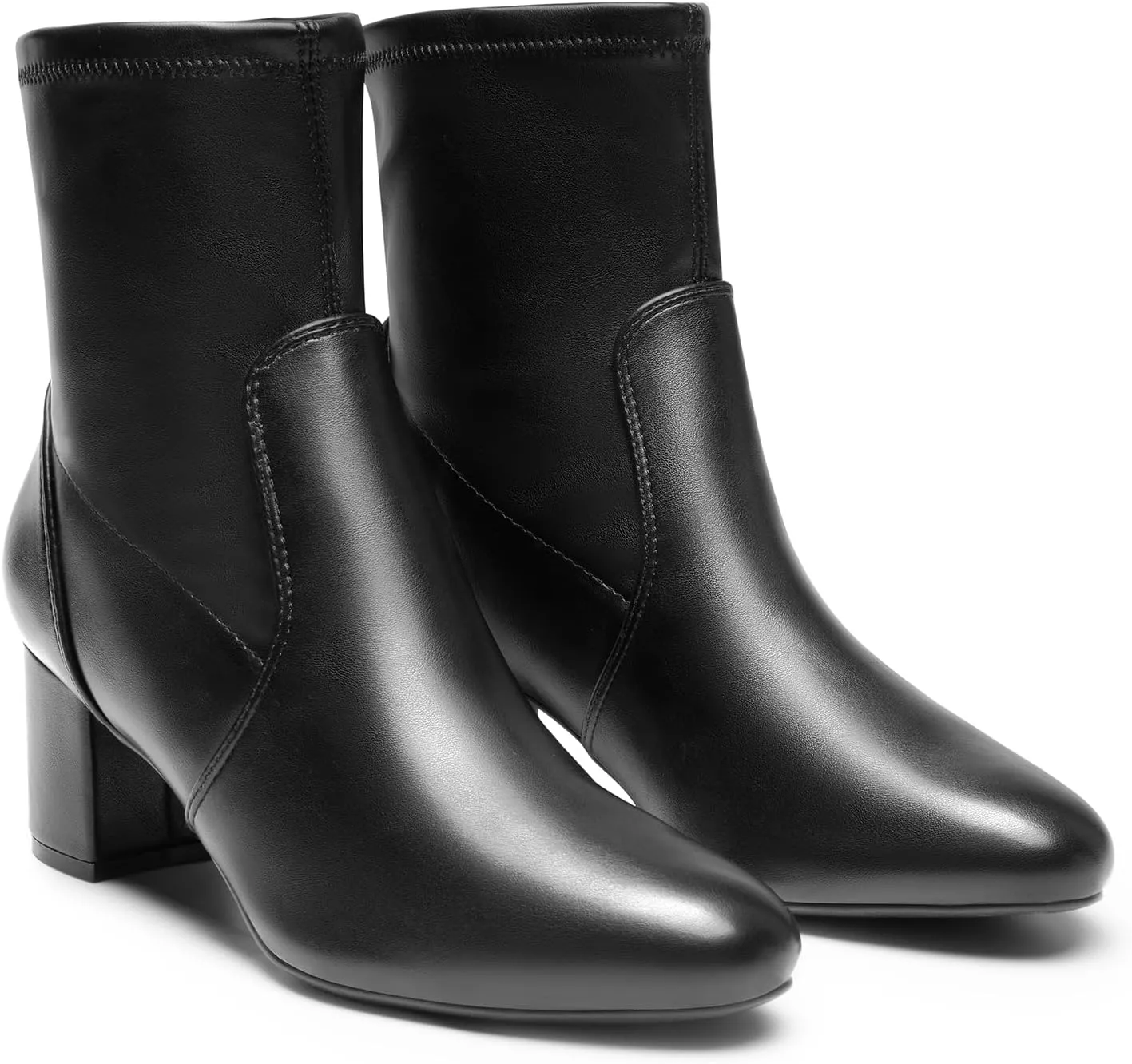 DREAM PAIRS Women's Fitted Stretch Ankle Boots Fashion Low Chunky Heel Almond Toe Fall Heeled Booties Shoes