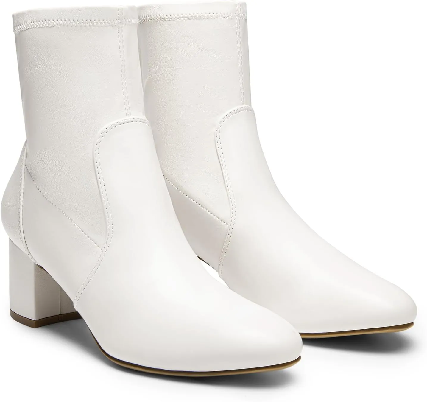 DREAM PAIRS Women's Fitted Stretch Ankle Boots Fashion Low Chunky Heel Almond Toe Fall Heeled Booties Shoes