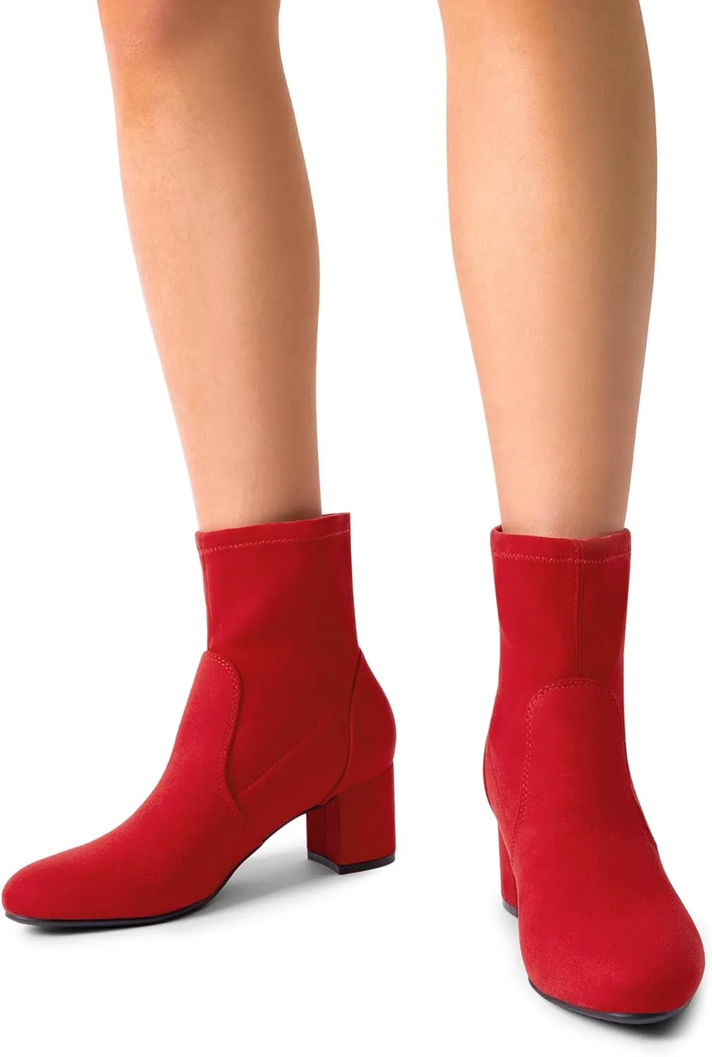 DREAM PAIRS Women's Fitted Stretch Ankle Boots Fashion Low Chunky Heel Almond Toe Fall Heeled Booties Shoes
