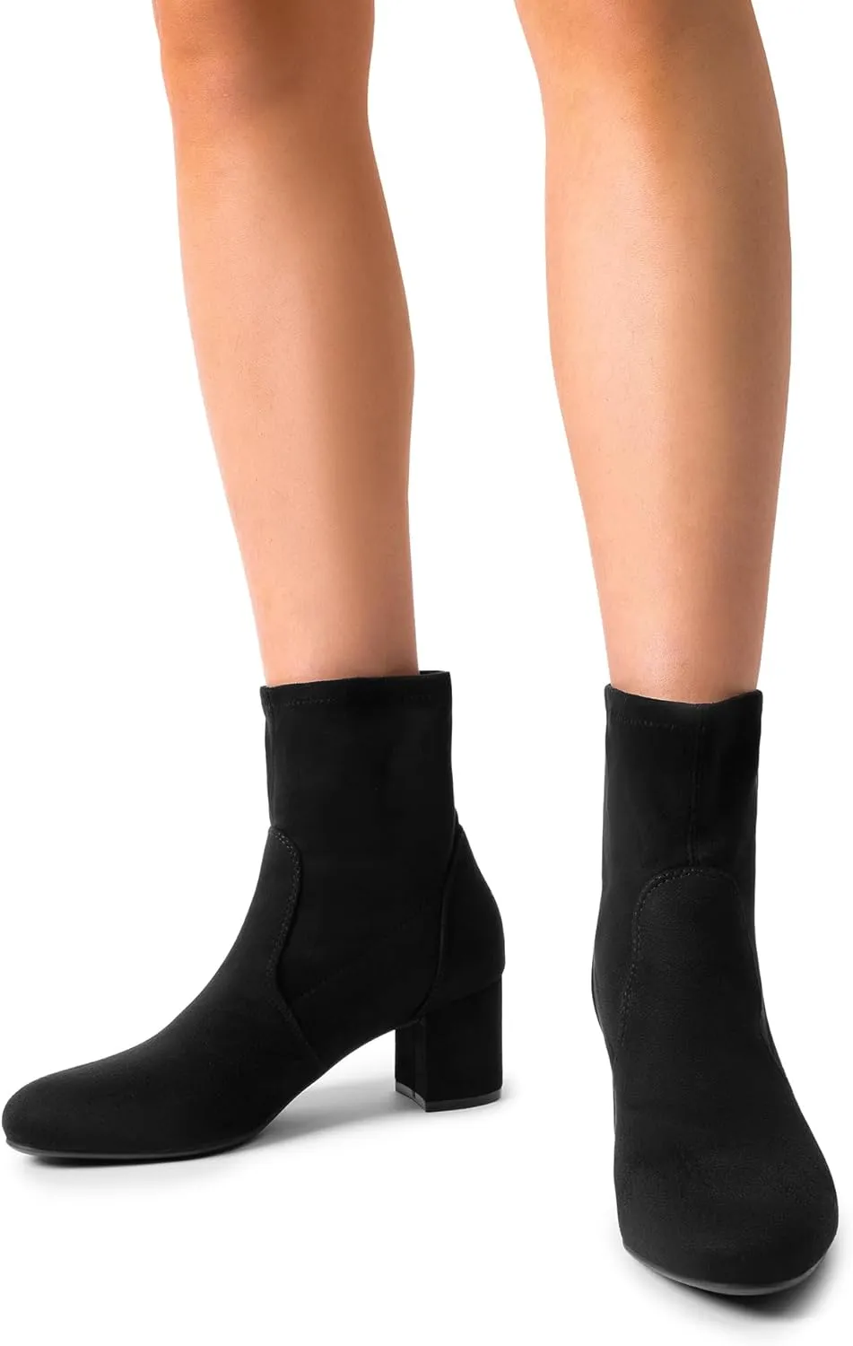 DREAM PAIRS Women's Fitted Stretch Ankle Boots Fashion Low Chunky Heel Almond Toe Fall Heeled Booties Shoes