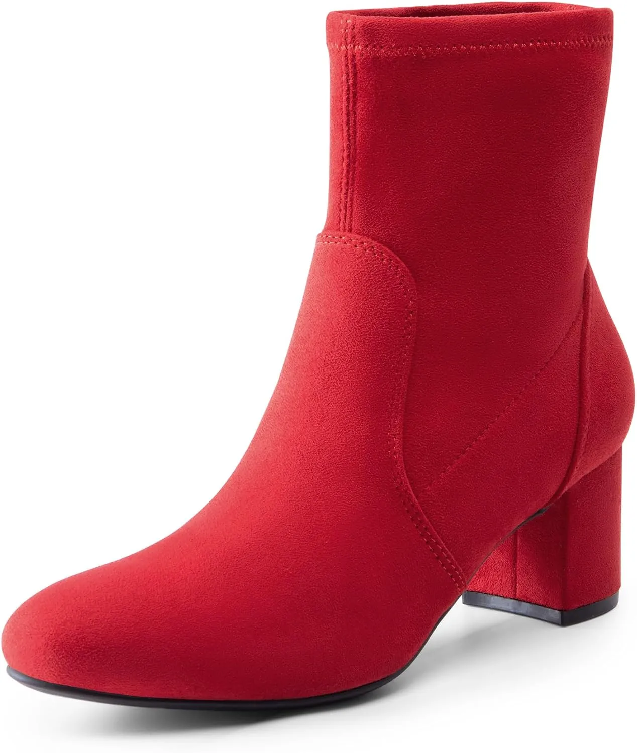 DREAM PAIRS Women's Fitted Stretch Ankle Boots Fashion Low Chunky Heel Almond Toe Fall Heeled Booties Shoes