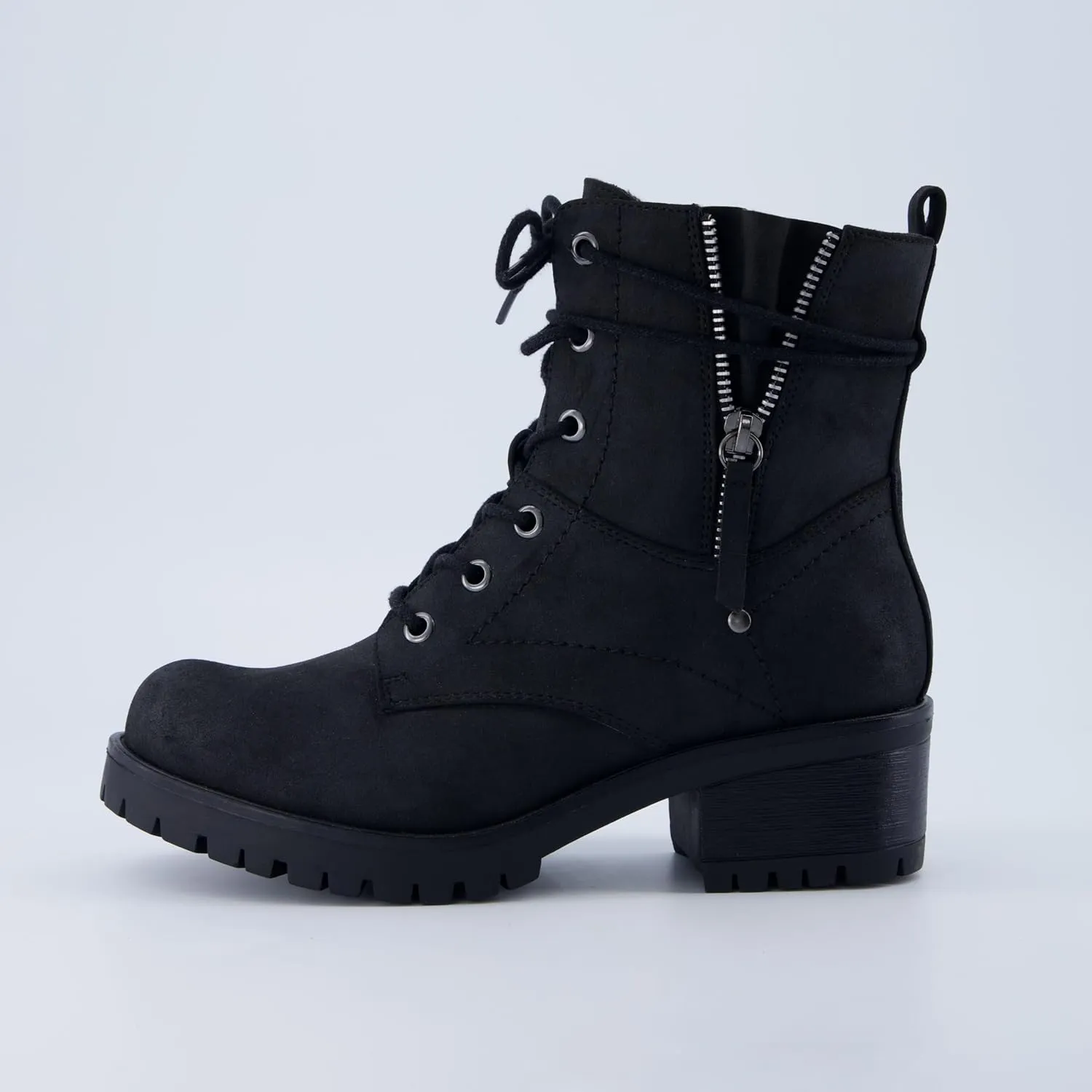 Dunes Women's Kobe Heeled Combat Boots  Lace-Up with Side Zipper, Memory Foam Insoles, Faux Fur Lining, Vegan Nubuck Leather, Wide Widths Available