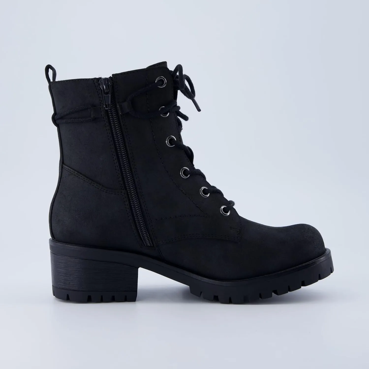 Dunes Women's Kobe Heeled Combat Boots  Lace-Up with Side Zipper, Memory Foam Insoles, Faux Fur Lining, Vegan Nubuck Leather, Wide Widths Available