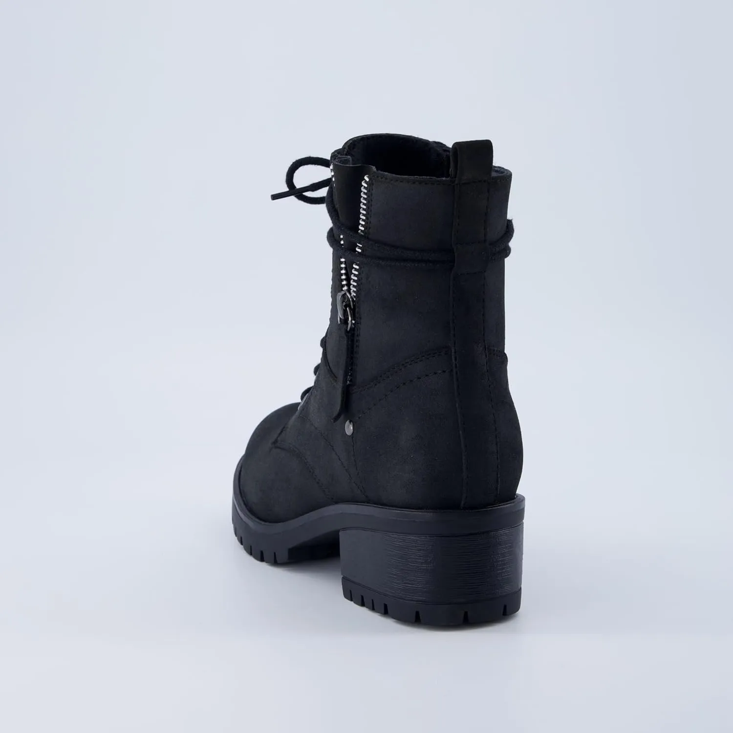 Dunes Women's Kobe Heeled Combat Boots  Lace-Up with Side Zipper, Memory Foam Insoles, Faux Fur Lining, Vegan Nubuck Leather, Wide Widths Available