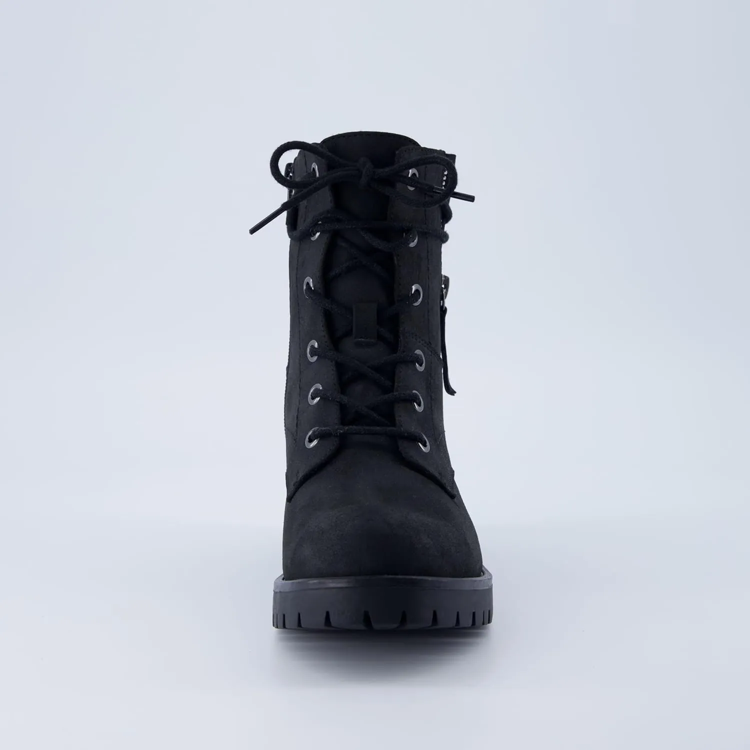 Dunes Women's Kobe Heeled Combat Boots  Lace-Up with Side Zipper, Memory Foam Insoles, Faux Fur Lining, Vegan Nubuck Leather, Wide Widths Available