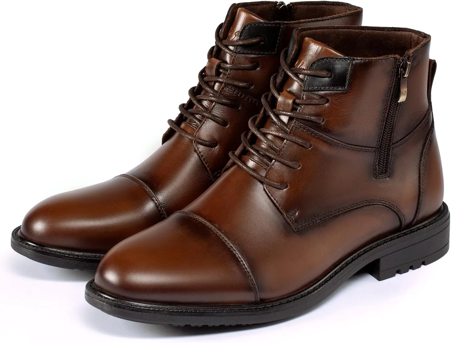Holy dove Mens Oxford Leather Dress Boots Cap Toe Side Zip Fashion Mid Top Chukka Ankle Boots for Men
