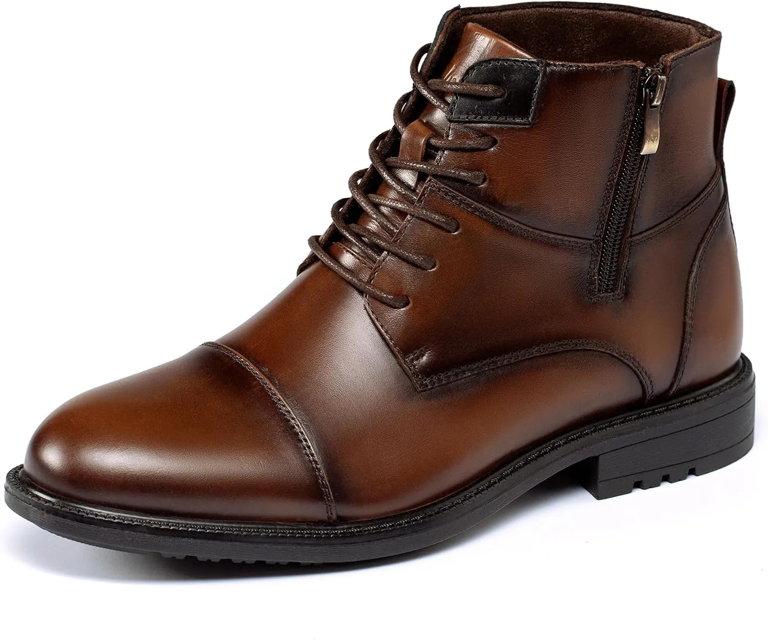 Holy dove Mens Oxford Leather Dress Boots Cap Toe Side Zip Fashion Mid Top Chukka Ankle Boots for Men