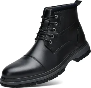 Holy dove Mens Oxford Leather Dress Boots Cap Toe Side Zip Fashion Mid Top Chukka Ankle Boots for Men