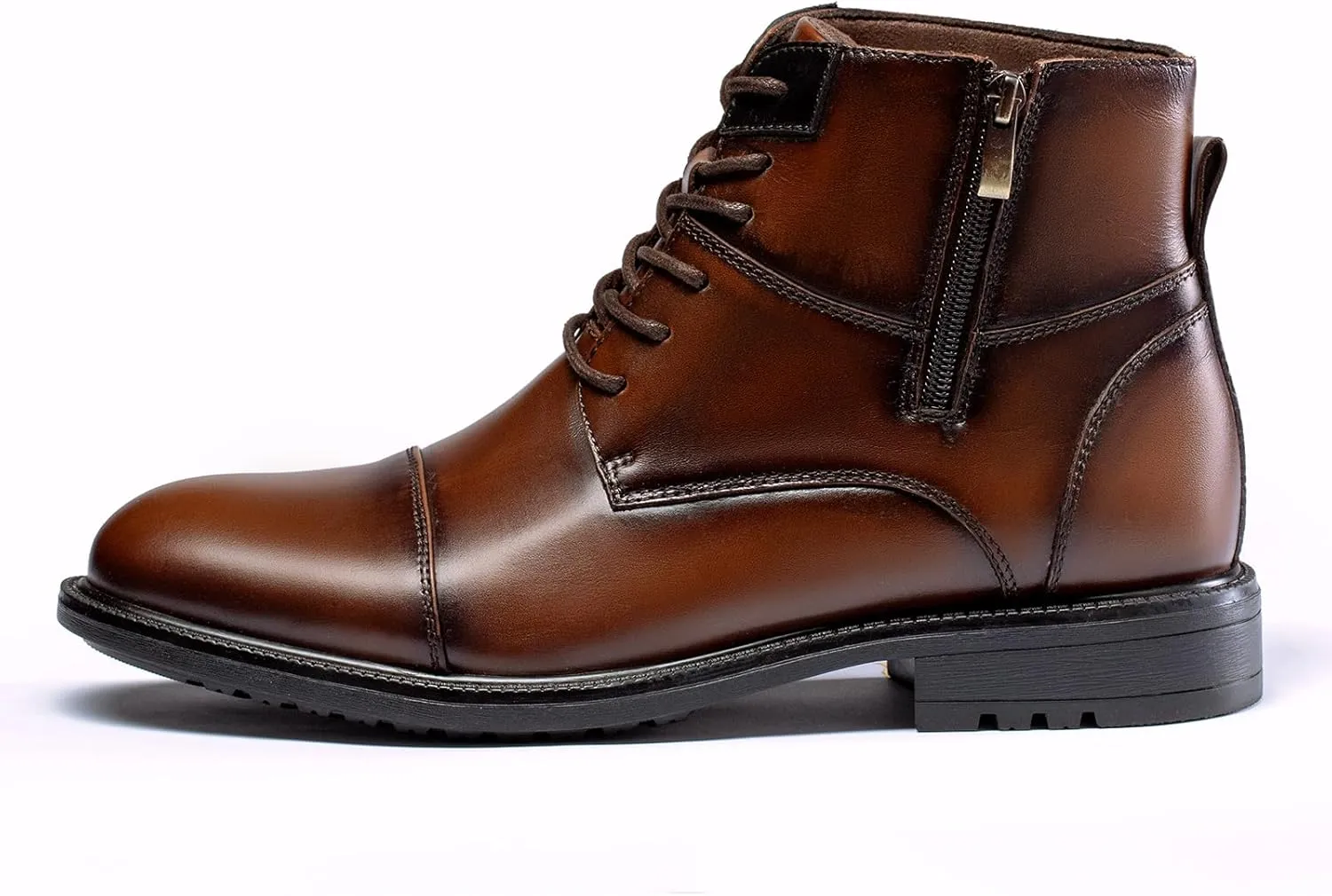 Holy dove Mens Oxford Leather Dress Boots Cap Toe Side Zip Fashion Mid Top Chukka Ankle Boots for Men