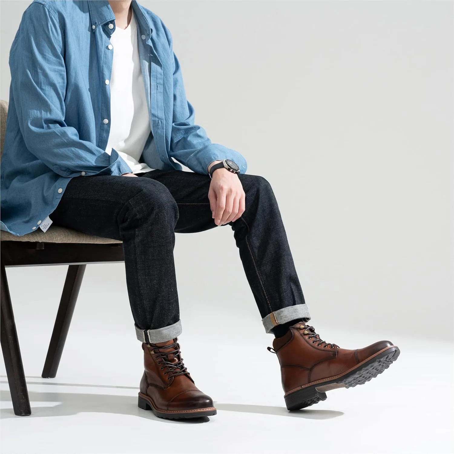 Jousen Mens Chukka Boots Leather Dress Boots for Men Retro Ankle Boots Mens High Top Boots