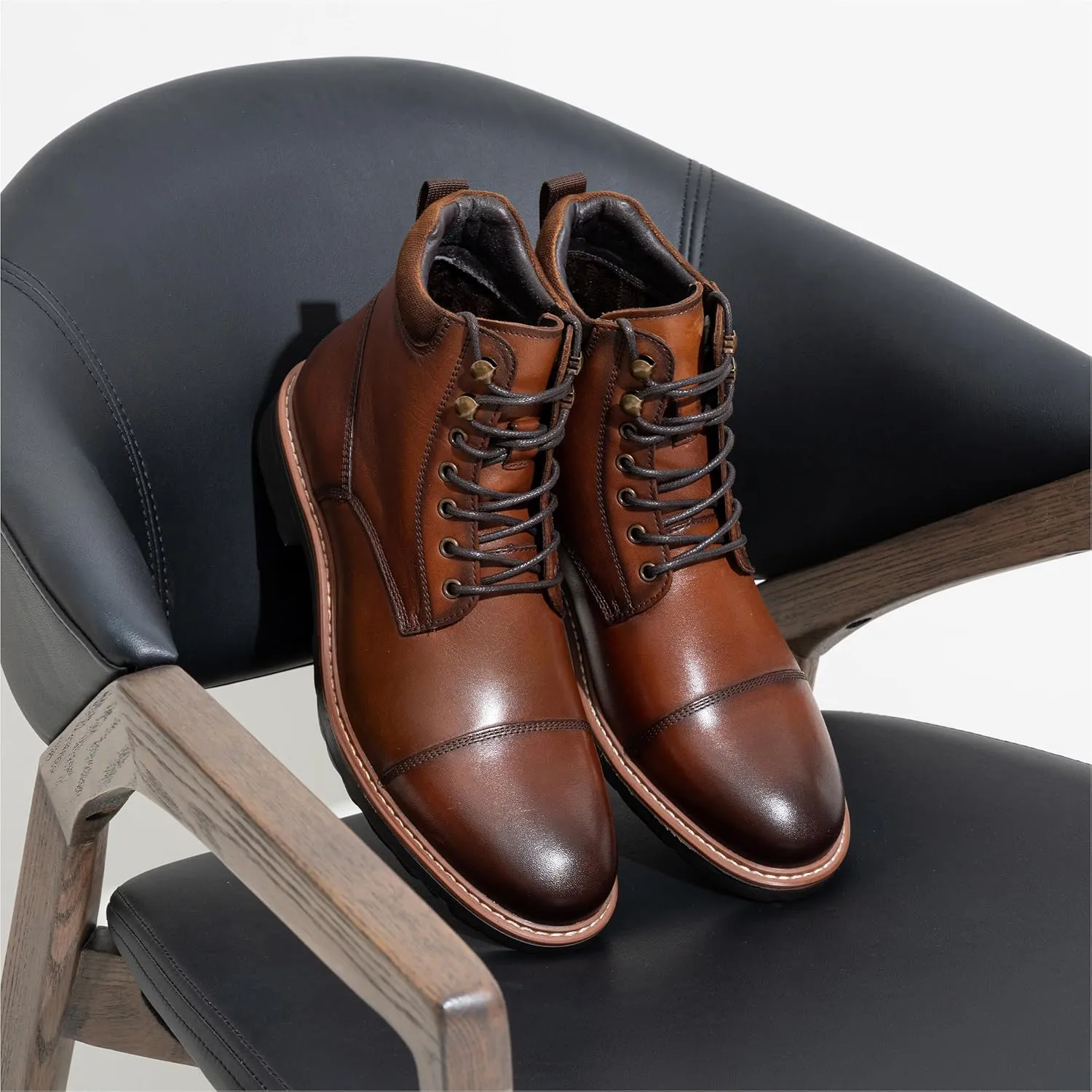Jousen Mens Chukka Boots Leather Dress Boots for Men Retro Ankle Boots Mens High Top Boots