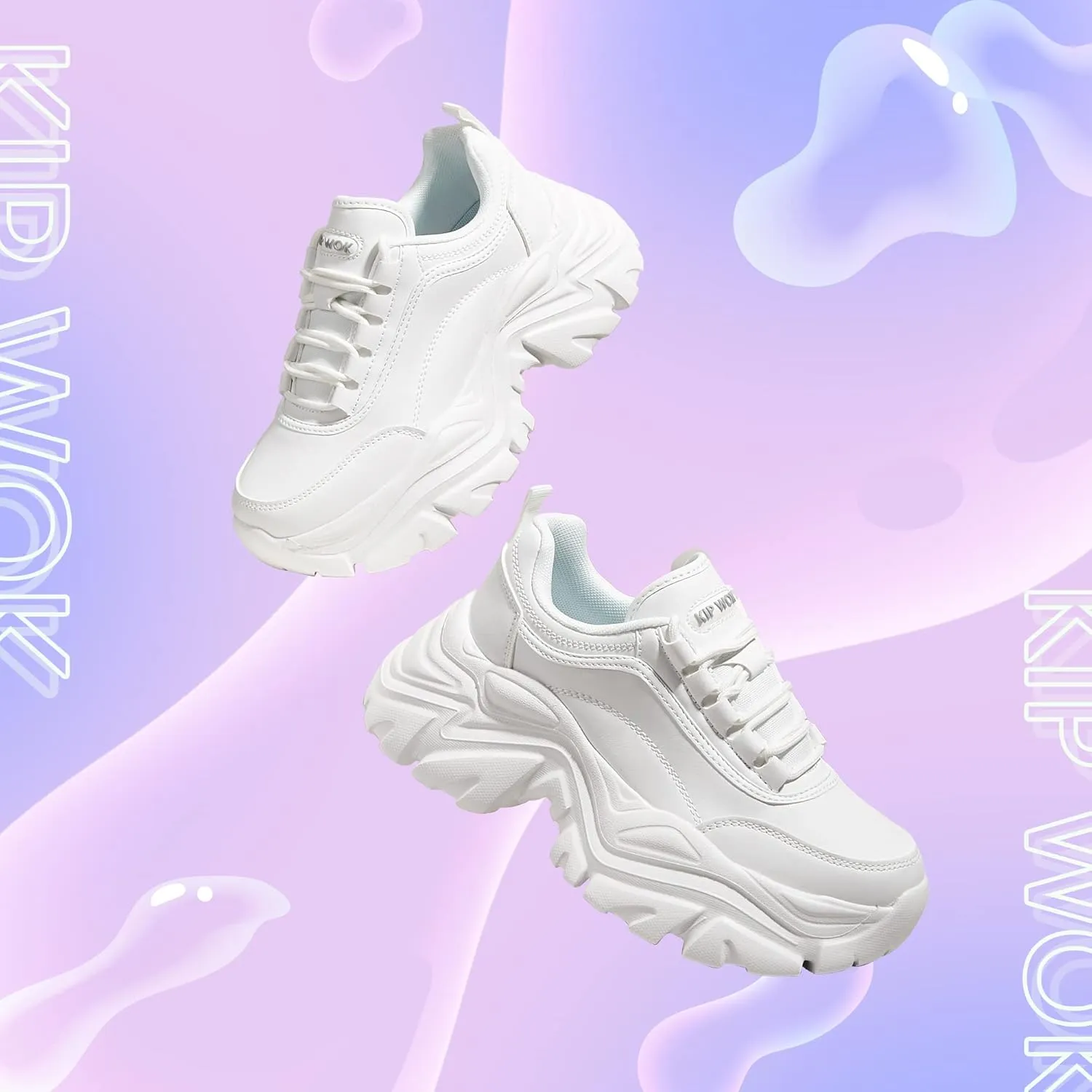 K KIP WOK Chunky Sneakers for Women Fashion Platform White Leather Casual Dad Shoes Comfortable Wedge Walking Sport Sneakers